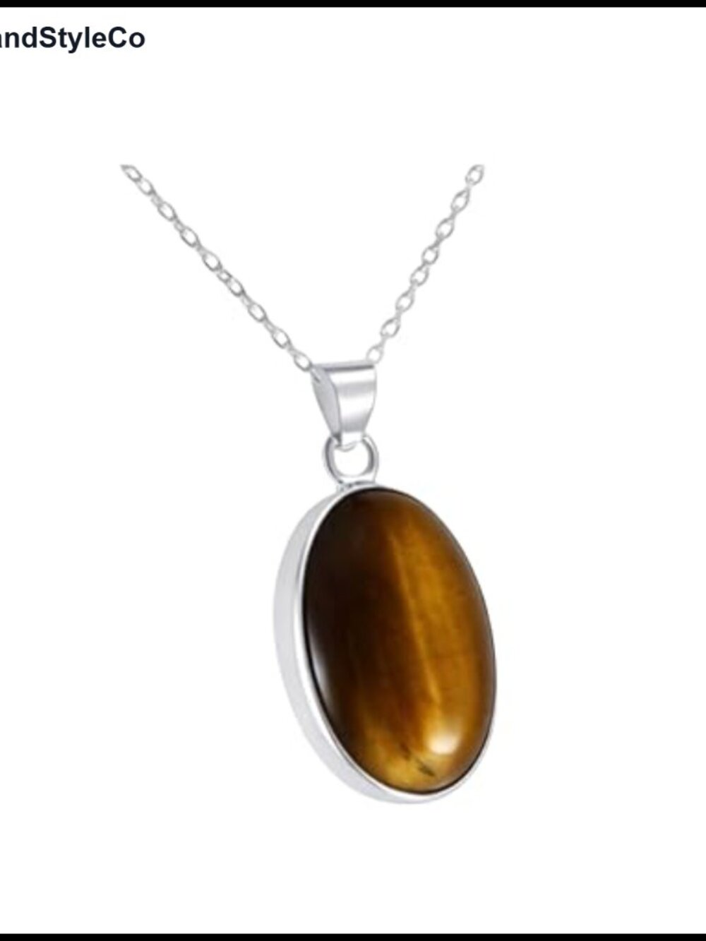 Sterling Silver 925 Oval Tiger Eye Pendant Necklace Handmade Unisex